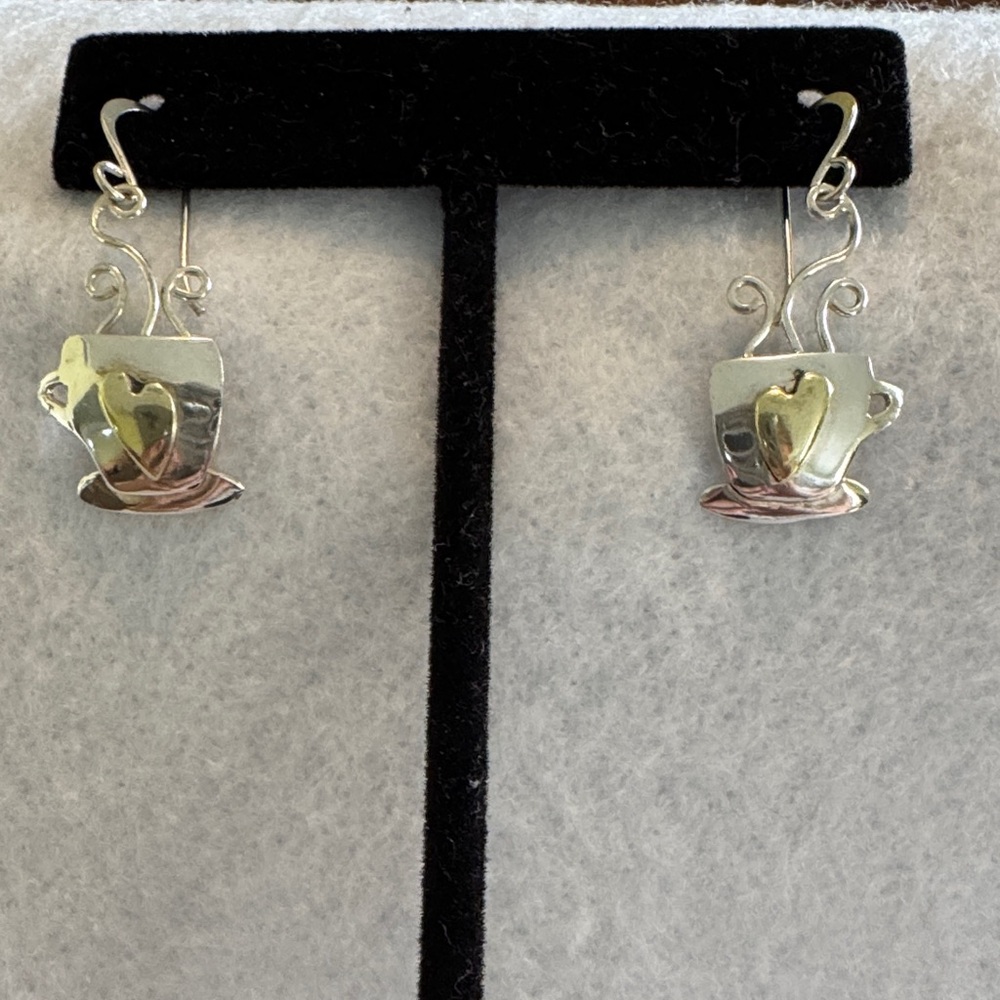 Silver and Gold Heart Cup Earrings